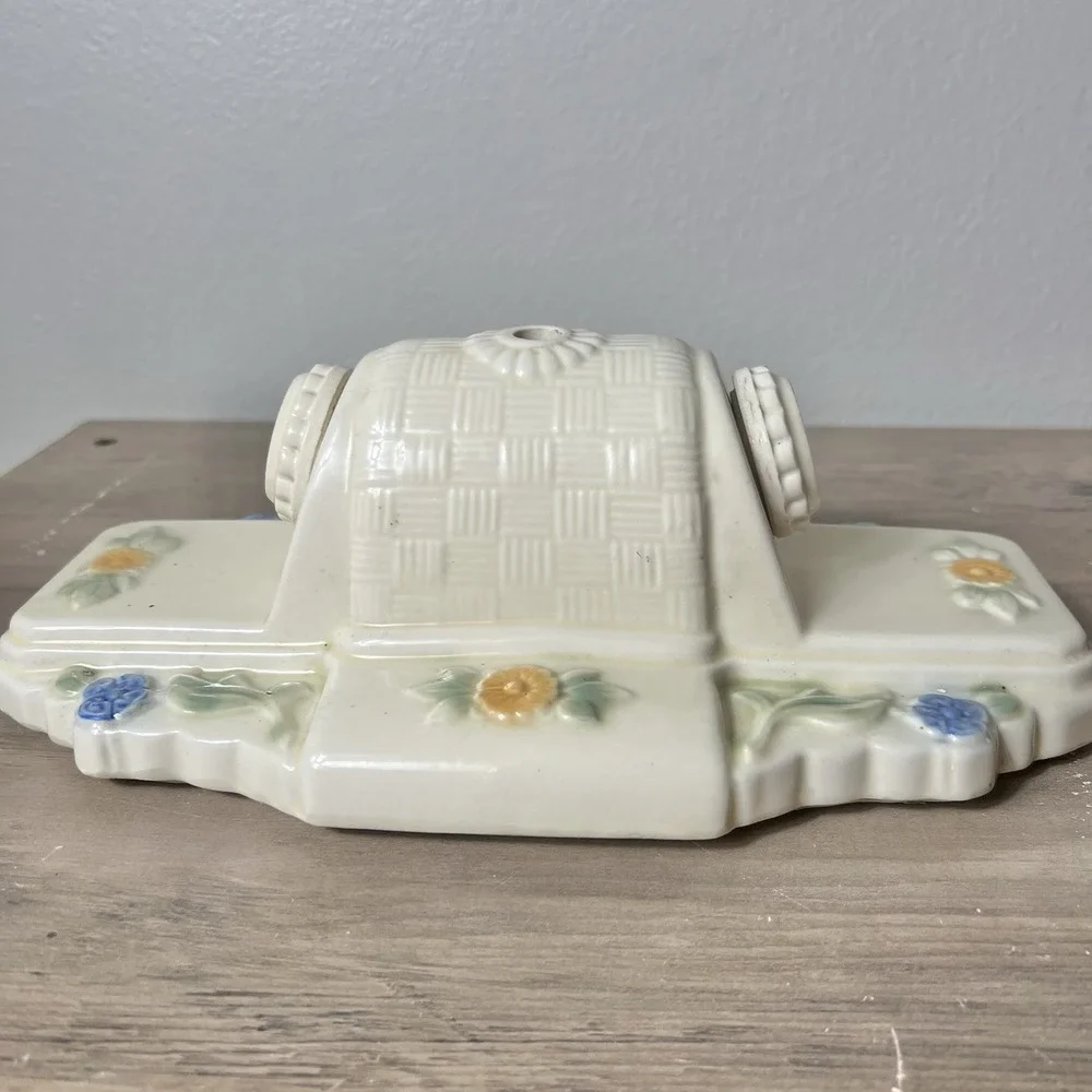 Porcelier Vintage Art Deco Floral‎ Porcelain Ceiling Light Fixture 2-Light 1930s